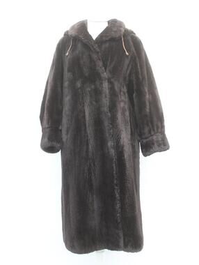 EXCELLENT DARK BROWN SHEARED BEAVER FUR COAT JACKET WOMEN WOMAN SZ 8 MEDIUM HOOD
